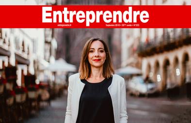 Portrait de la Dirigeante de FACILIS, Eve Pauvert, qui est paru dans le magazine Entreprendre, édition Septembre 2018.. Le bandeau rouge du magazine ENTREPRENDRE est placé en haut de la photo.